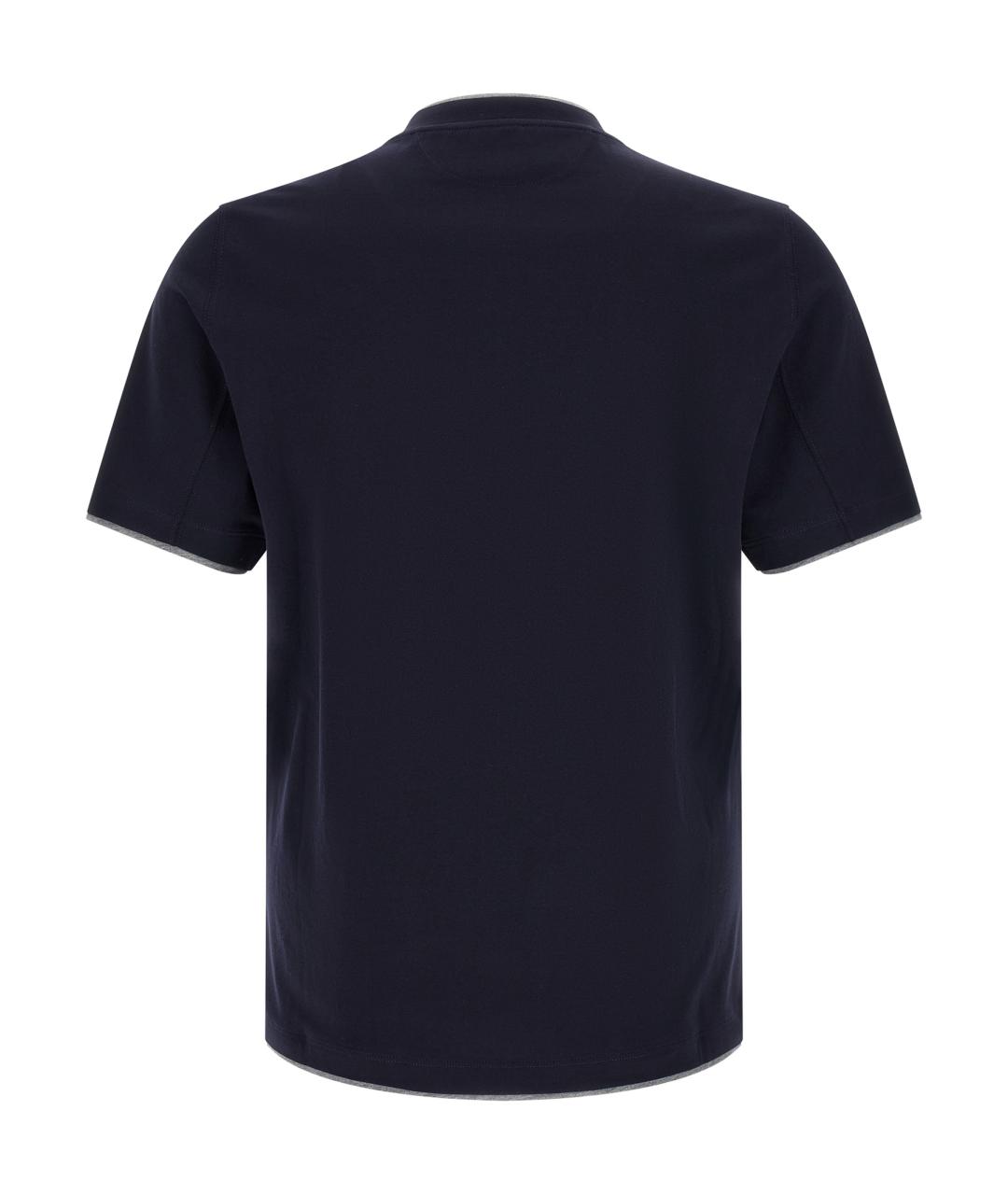 BRUNELLO CUCINELLI Синяя хлопковая футболка, фото 2