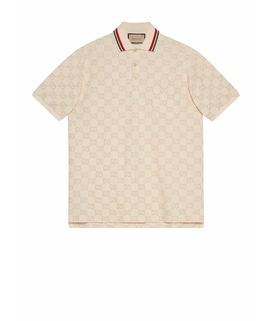 GUCCI Бежевое хлопковое поло с коротким рукавом, фото 1