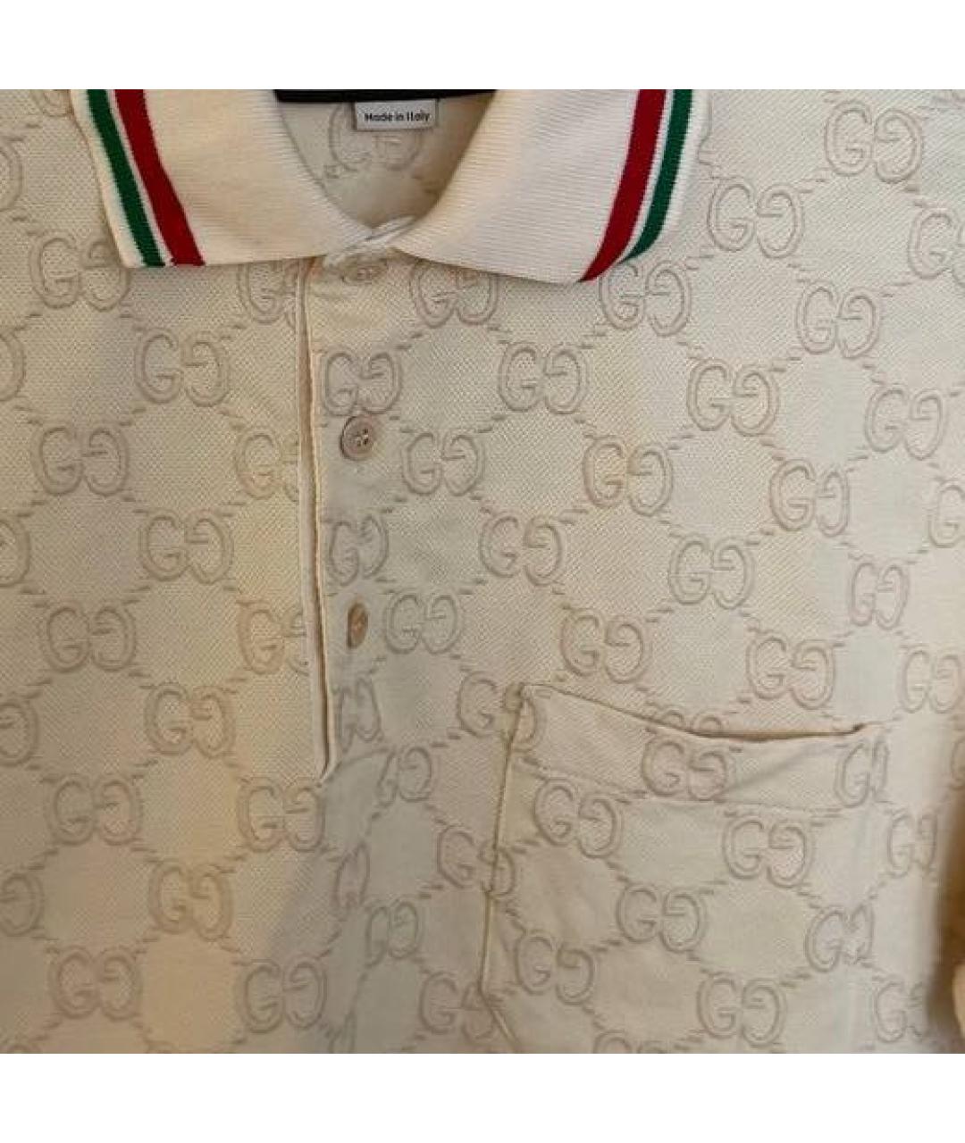 GUCCI Бежевое хлопковое поло с коротким рукавом, фото 4