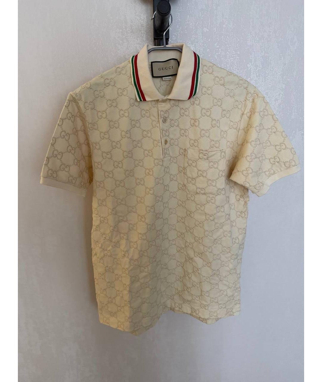 GUCCI Бежевое хлопковое поло с коротким рукавом, фото 6