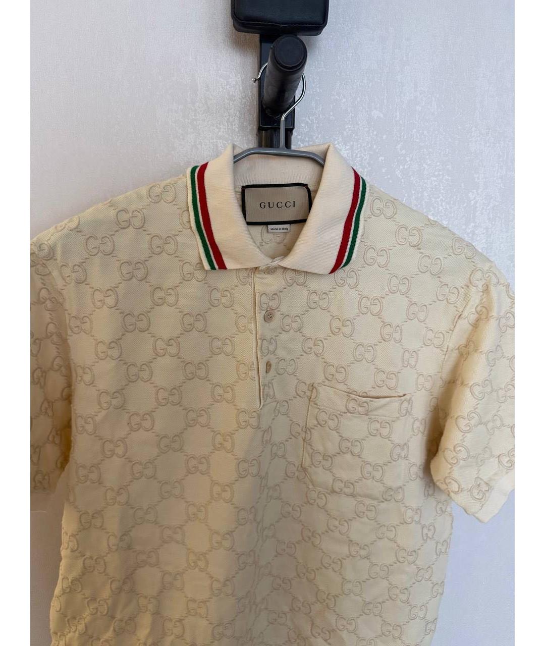 GUCCI Бежевое хлопковое поло с коротким рукавом, фото 3
