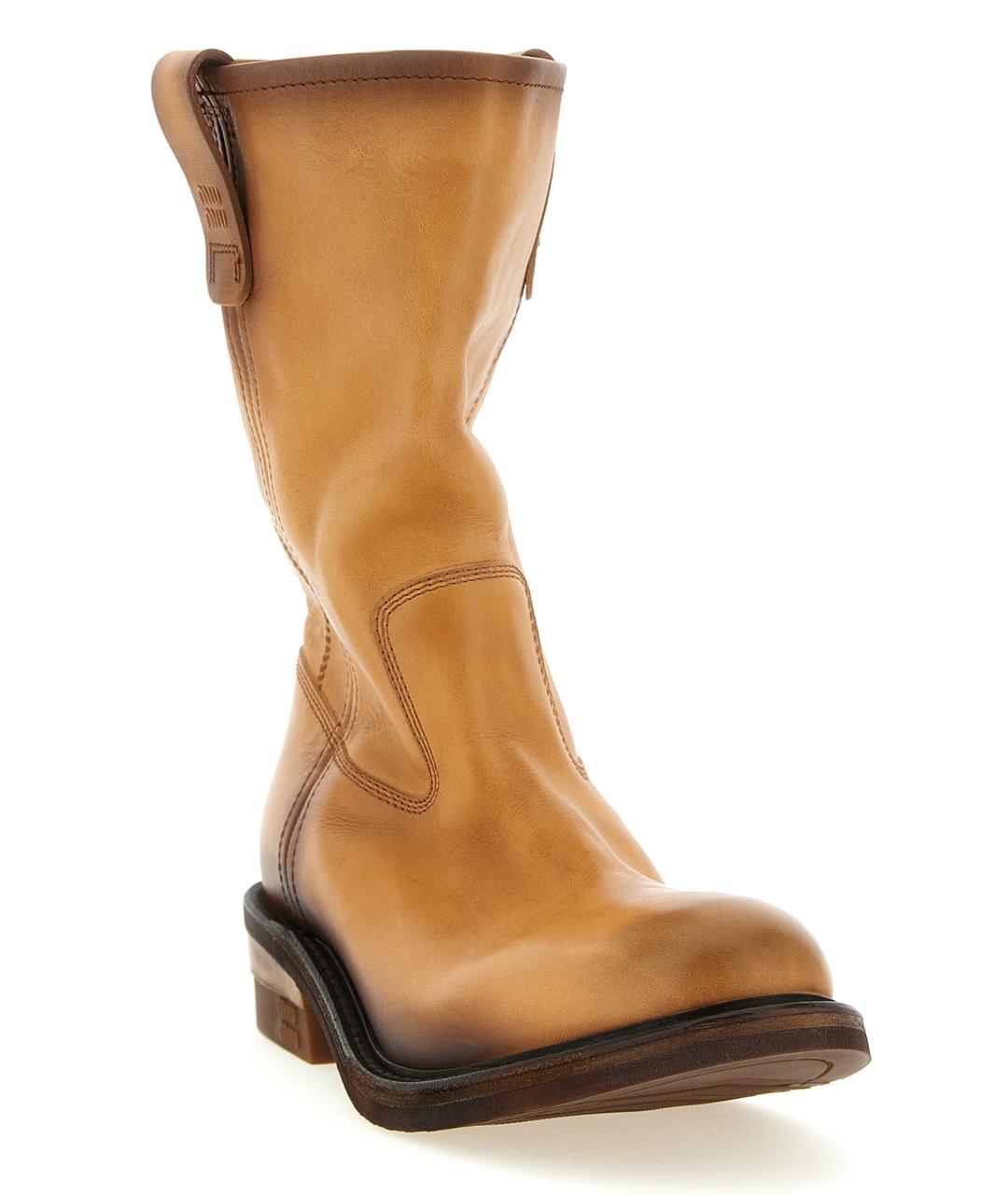 MIU MIU Бежевые кожаные ботинки, фото 2