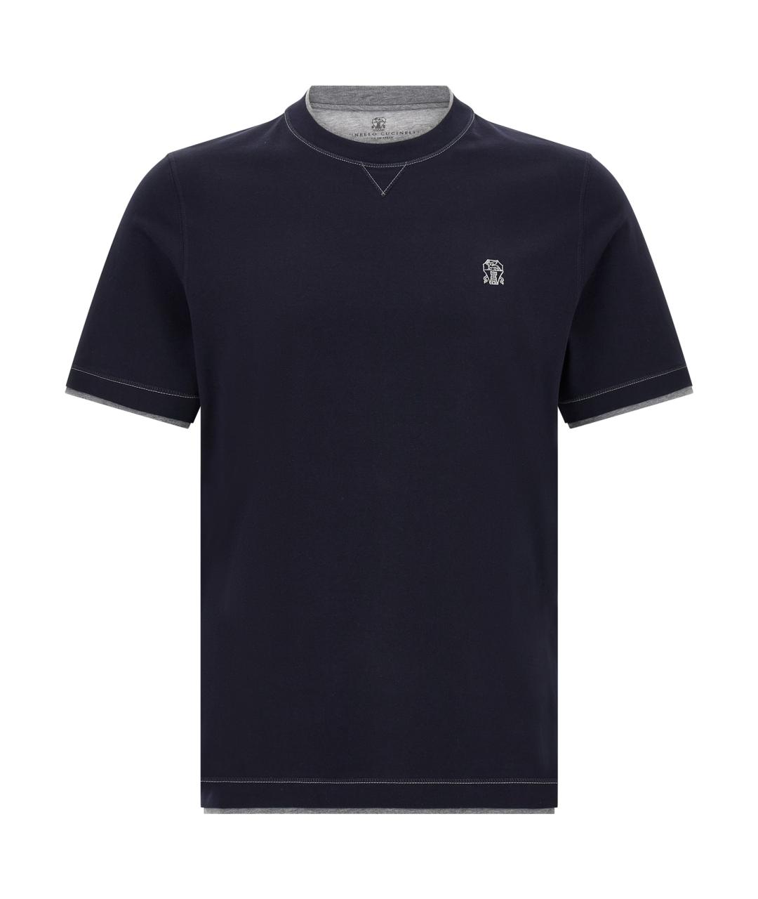 BRUNELLO CUCINELLI Синяя хлопковая футболка, фото 1