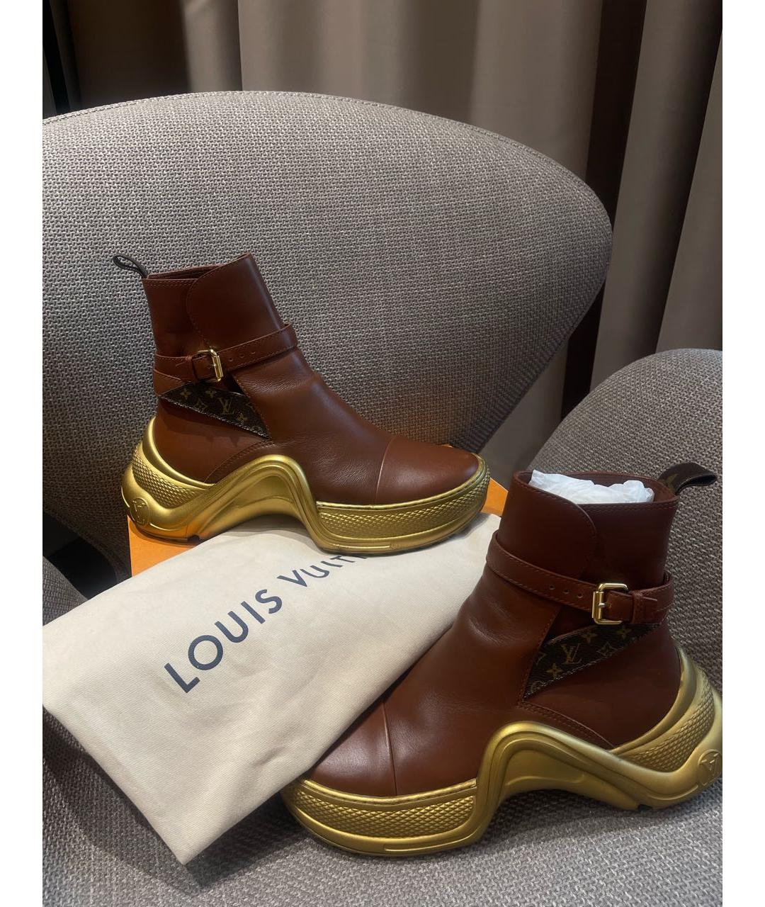 LOUIS VUITTON Коричневые кожаные кроссовки, фото 6