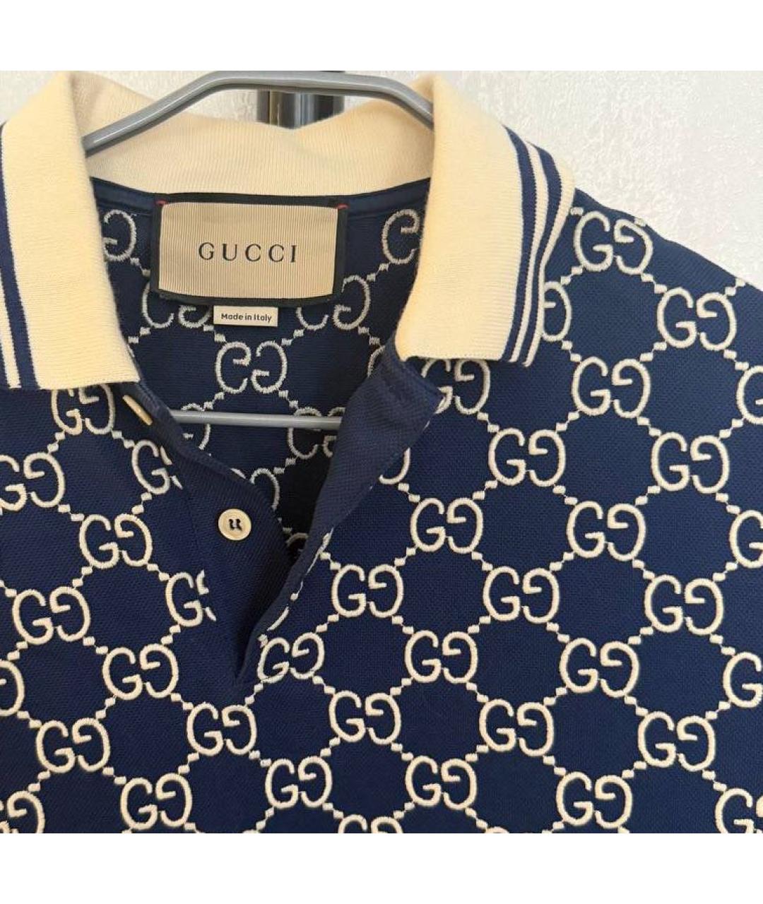 GUCCI Темно-синее хлопковое поло с коротким рукавом, фото 4