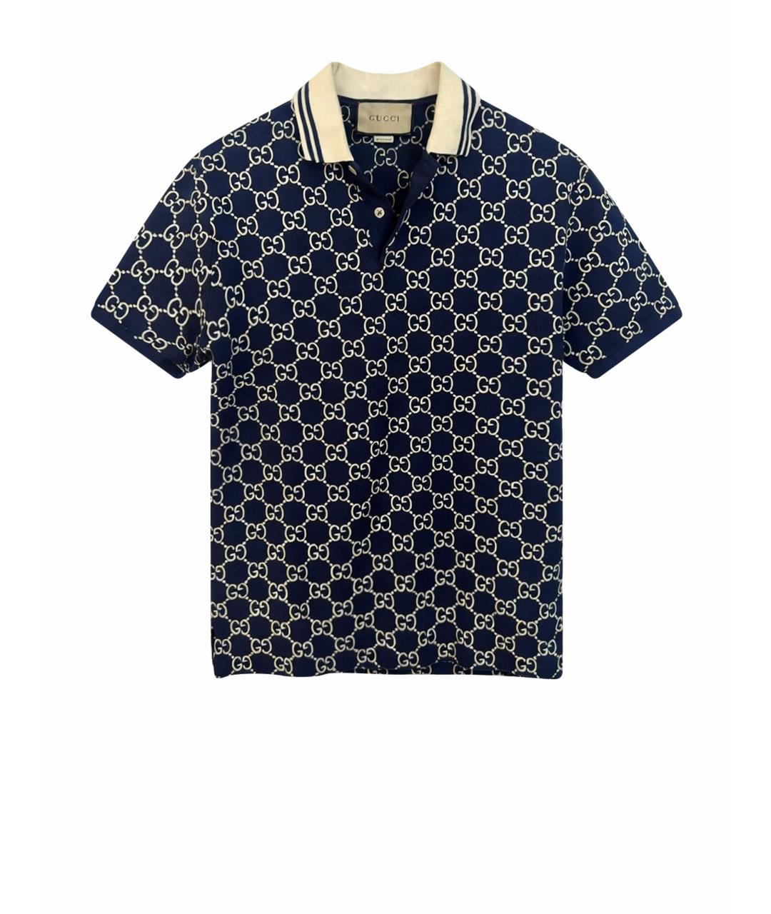 GUCCI Темно-синее хлопковое поло с коротким рукавом, фото 1