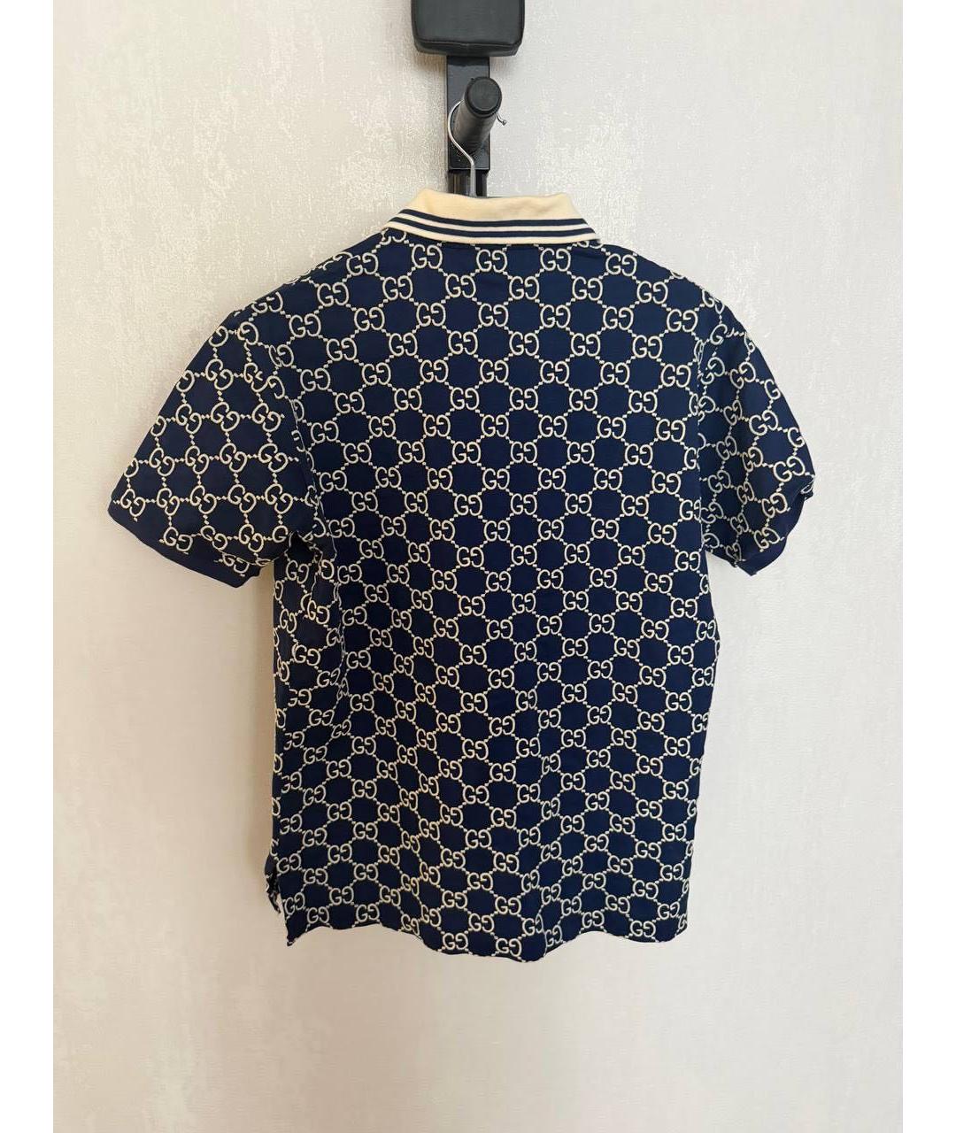 GUCCI Темно-синее хлопковое поло с коротким рукавом, фото 2