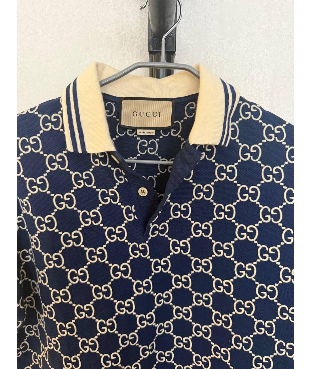 GUCCI Темно-синее хлопковое поло с коротким рукавом, фото 3