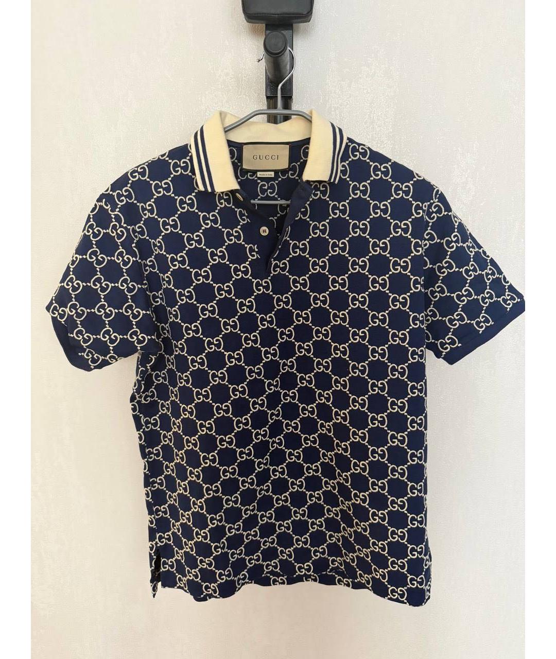 GUCCI Темно-синее хлопковое поло с коротким рукавом, фото 5