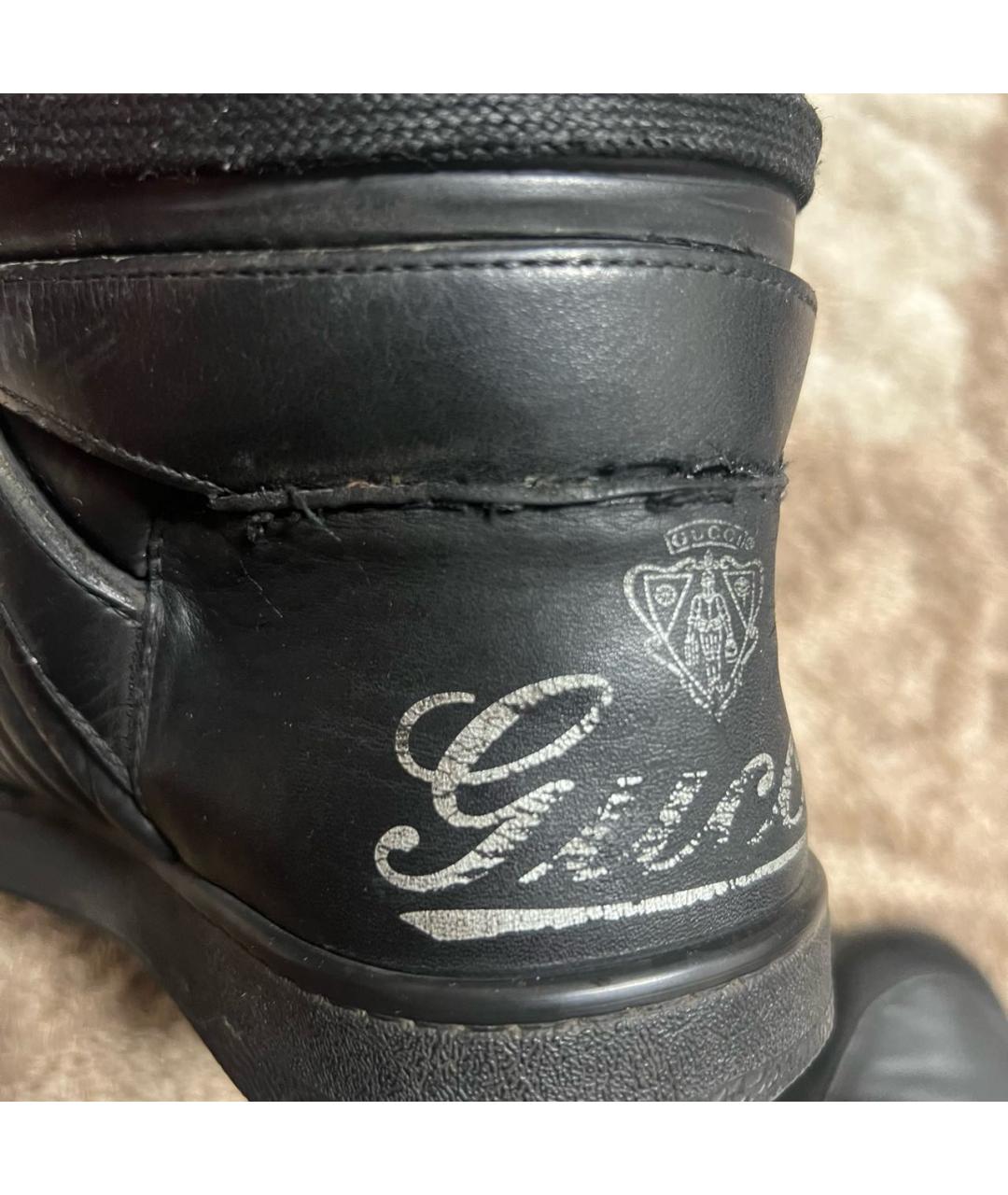 GUCCI Черные кожаные высокие кроссовки / кеды, фото 4