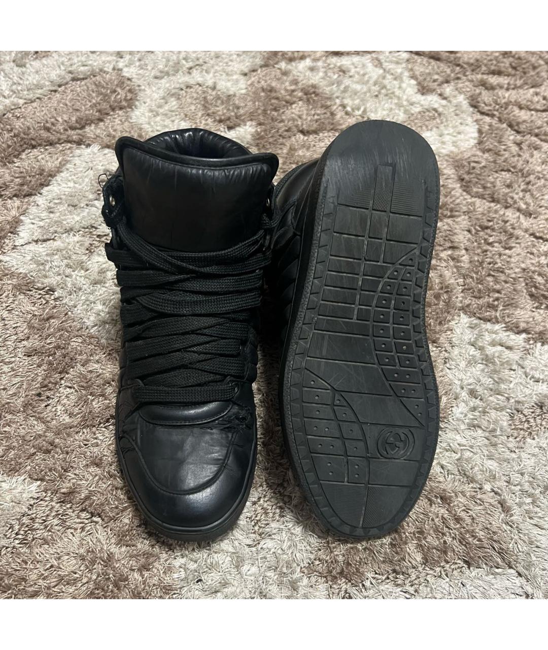 GUCCI Черные кожаные высокие кроссовки / кеды, фото 2