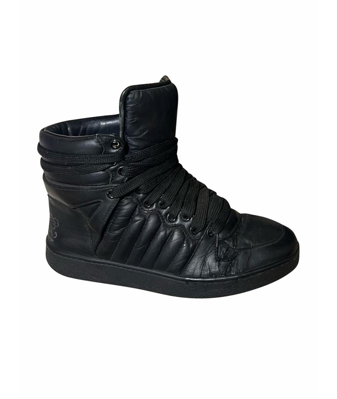 GUCCI Черные кожаные высокие кроссовки / кеды, фото 1