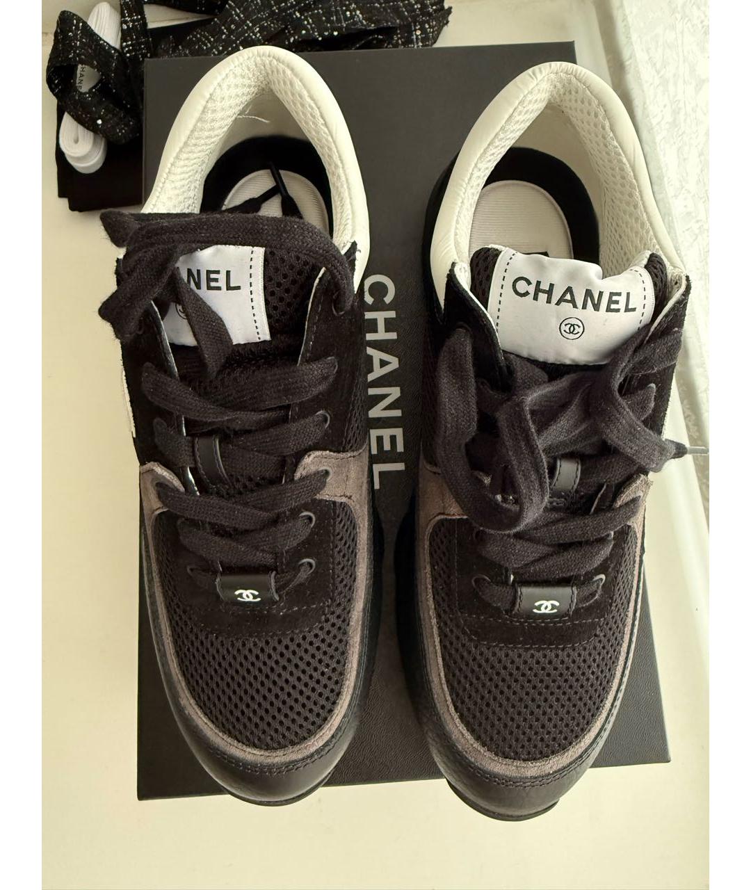 CHANEL Черные кожаные кроссовки, фото 3