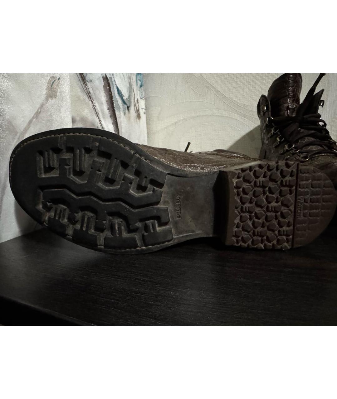 PRADA Коричневые высокие ботинки из экзотической кожи, фото 6