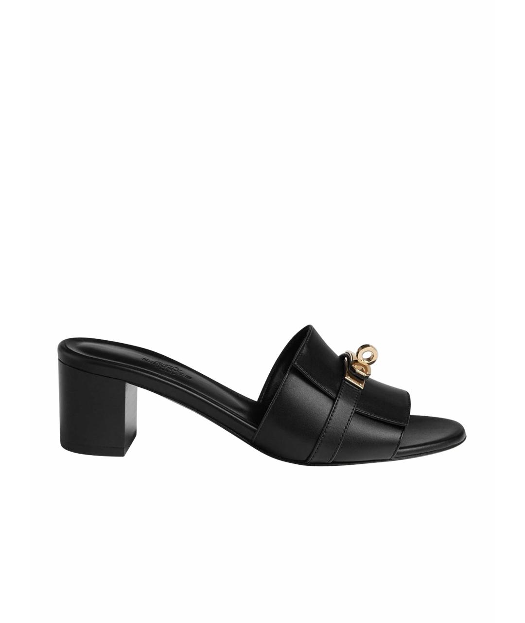 HERMES Черные кожаные босоножки, фото 1