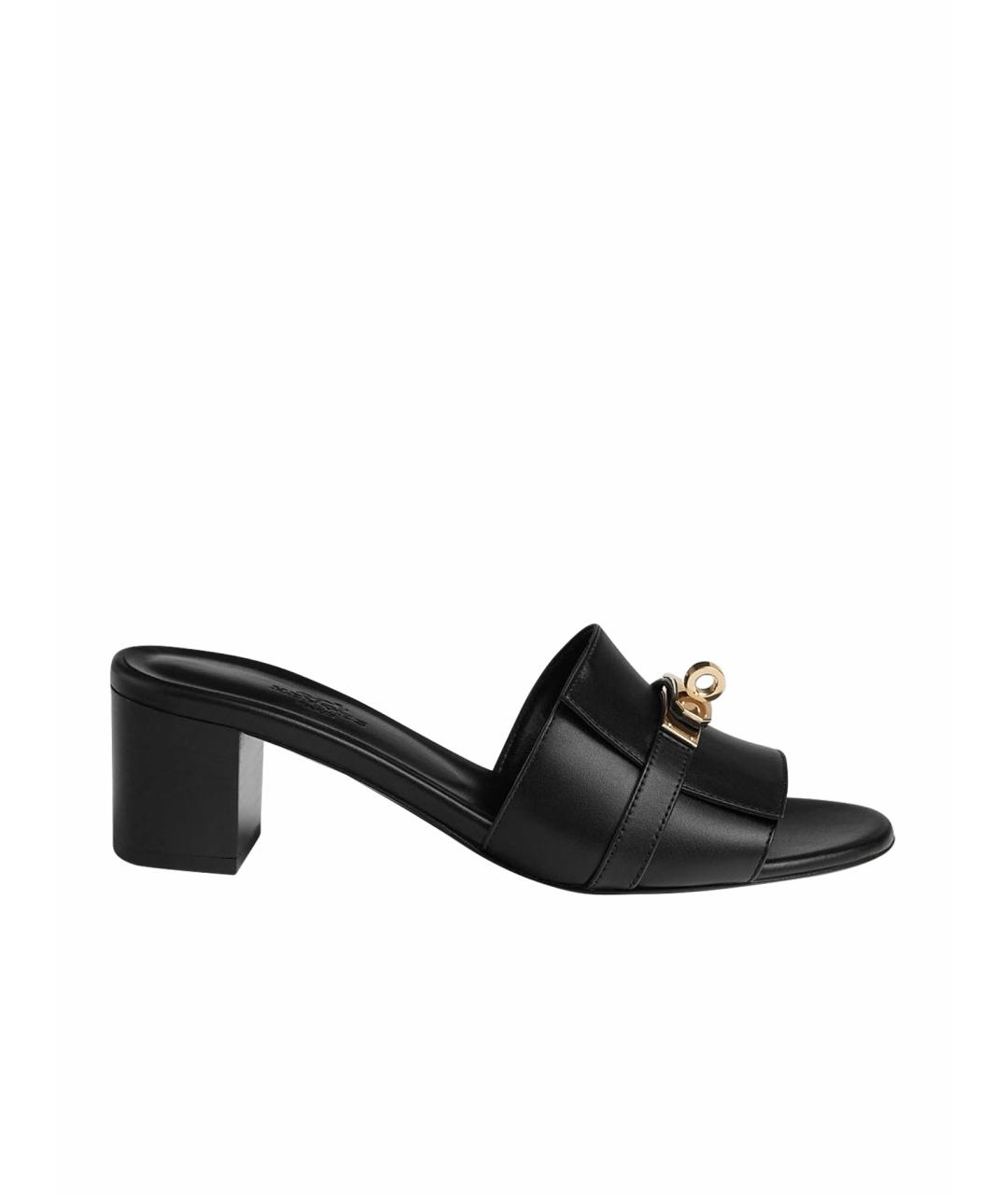 HERMES Черные кожаные босоножки, фото 8