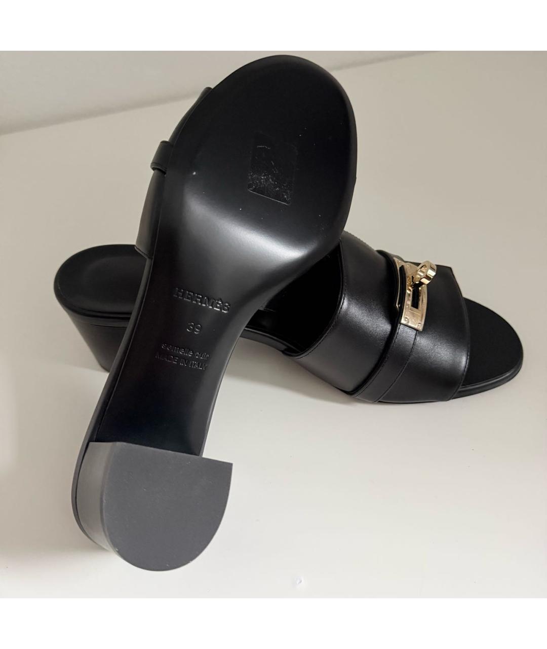 HERMES Черные кожаные босоножки, фото 5