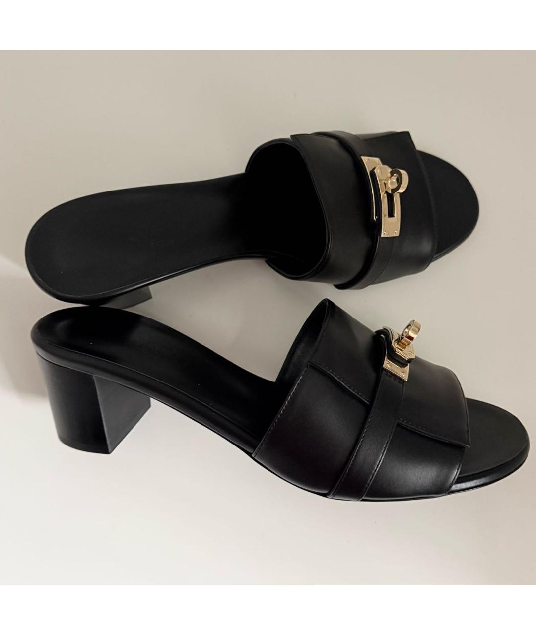 HERMES Черные кожаные босоножки, фото 4