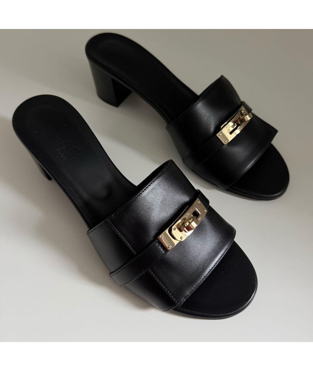 HERMES Черные кожаные босоножки, фото 2