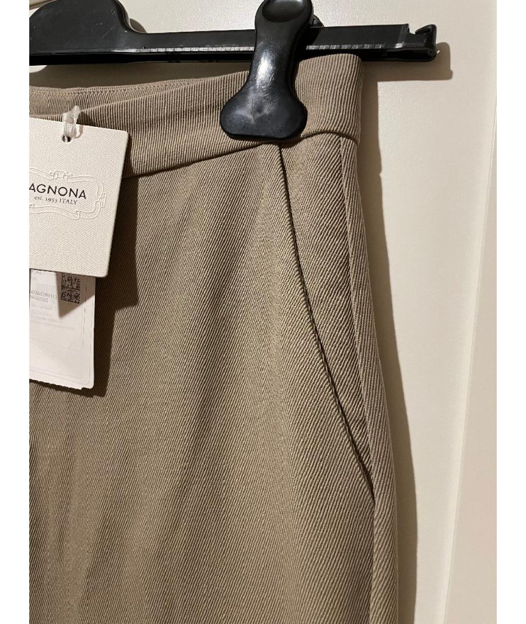 AGNONA Бежевые шерстяные прямые брюки, фото 4