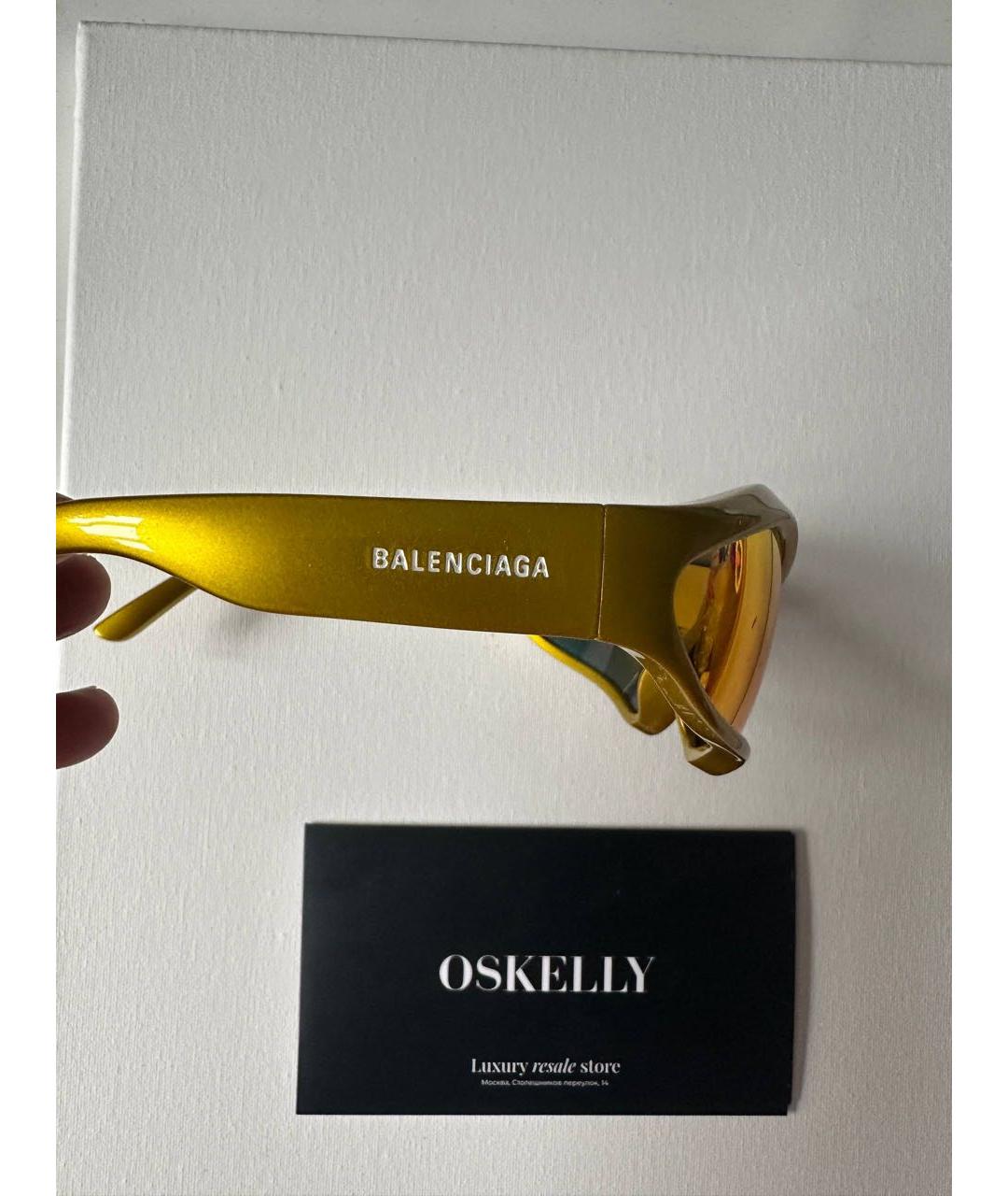 BALENCIAGA Золотые пластиковые солнцезащитные очки, фото 2