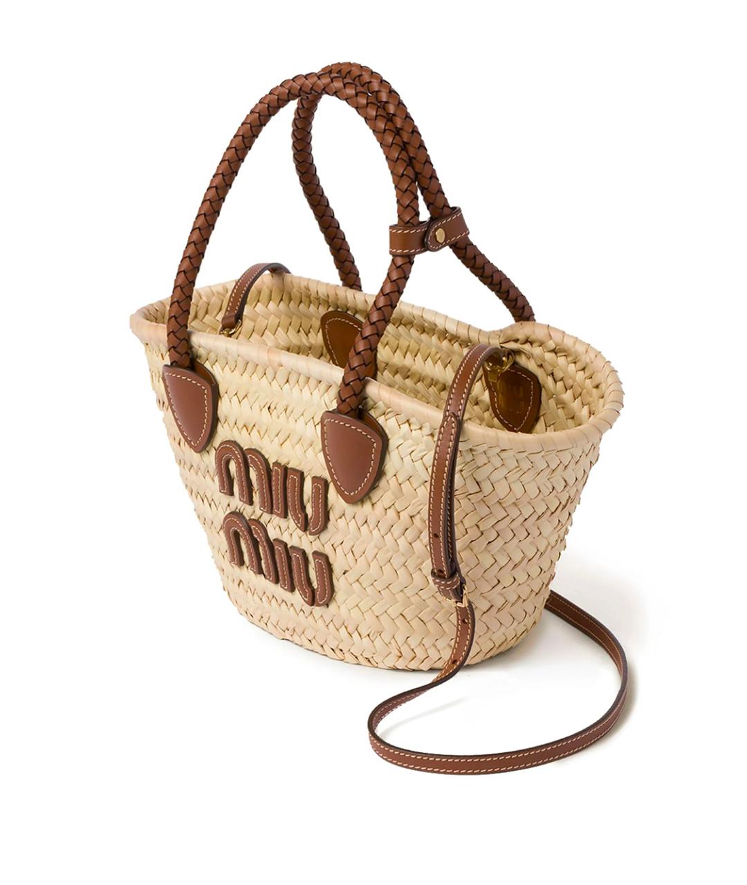 MIU MIU Бежевая пелетеная сумка тоут, фото 5