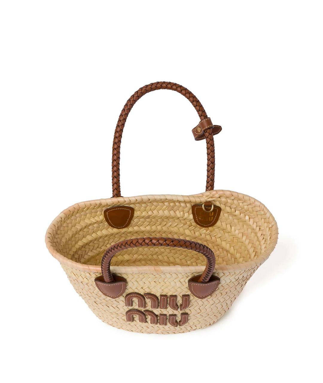 MIU MIU Бежевая пелетеная сумка тоут, фото 3