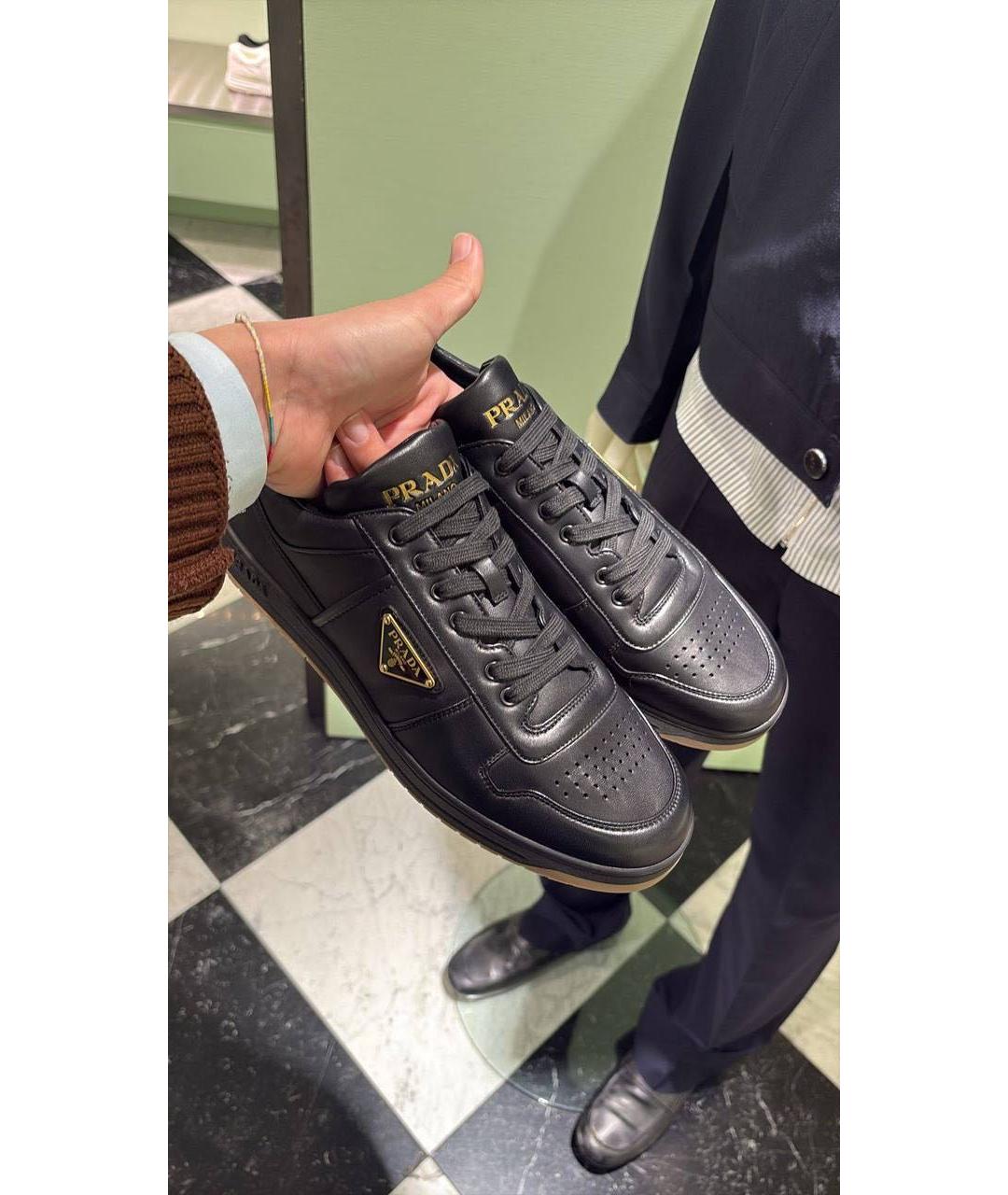 PRADA Черные кожаные низкие кроссовки / кеды, фото 5