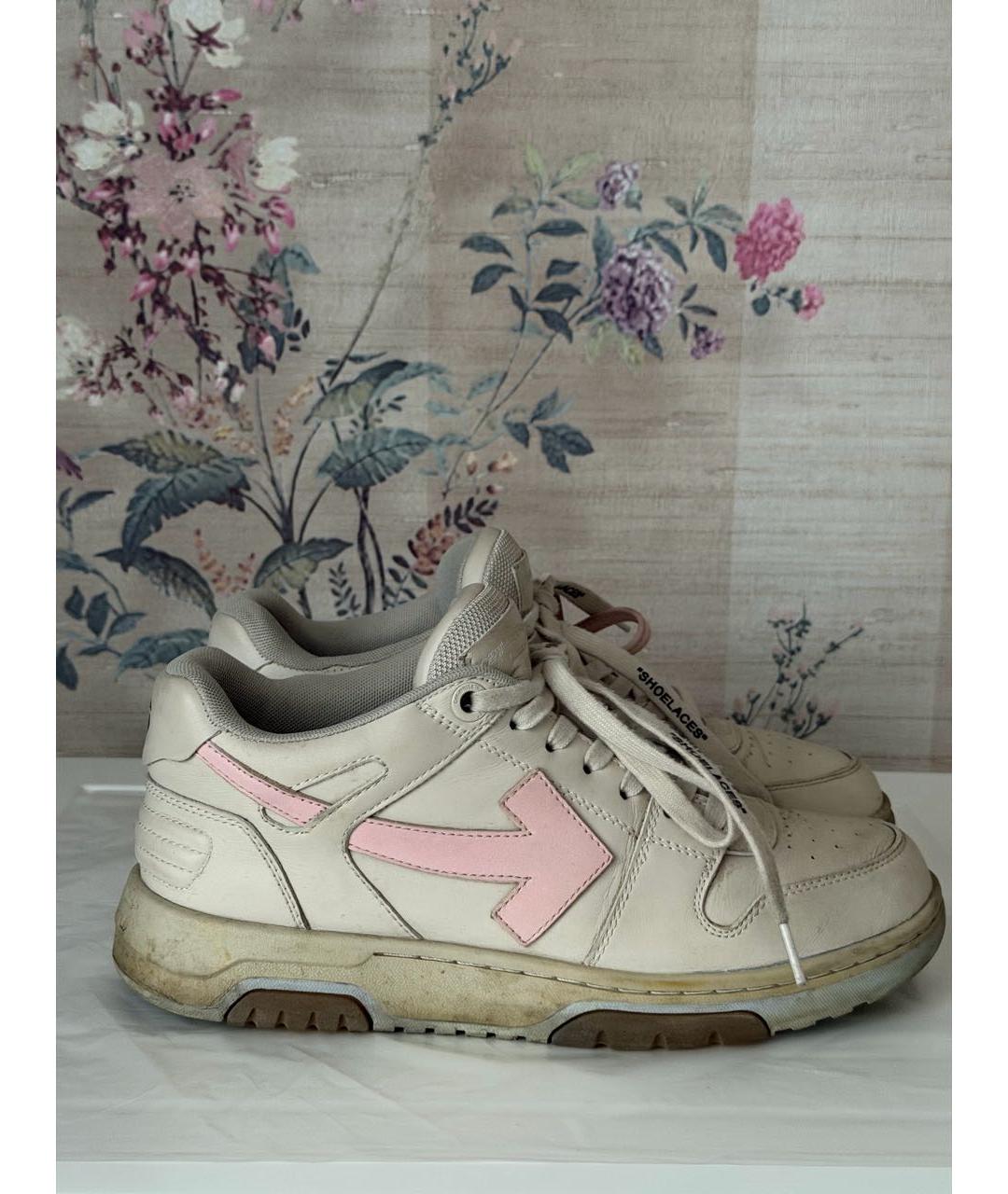 OFF-WHITE Бежевые кожаные кроссовки, фото 5