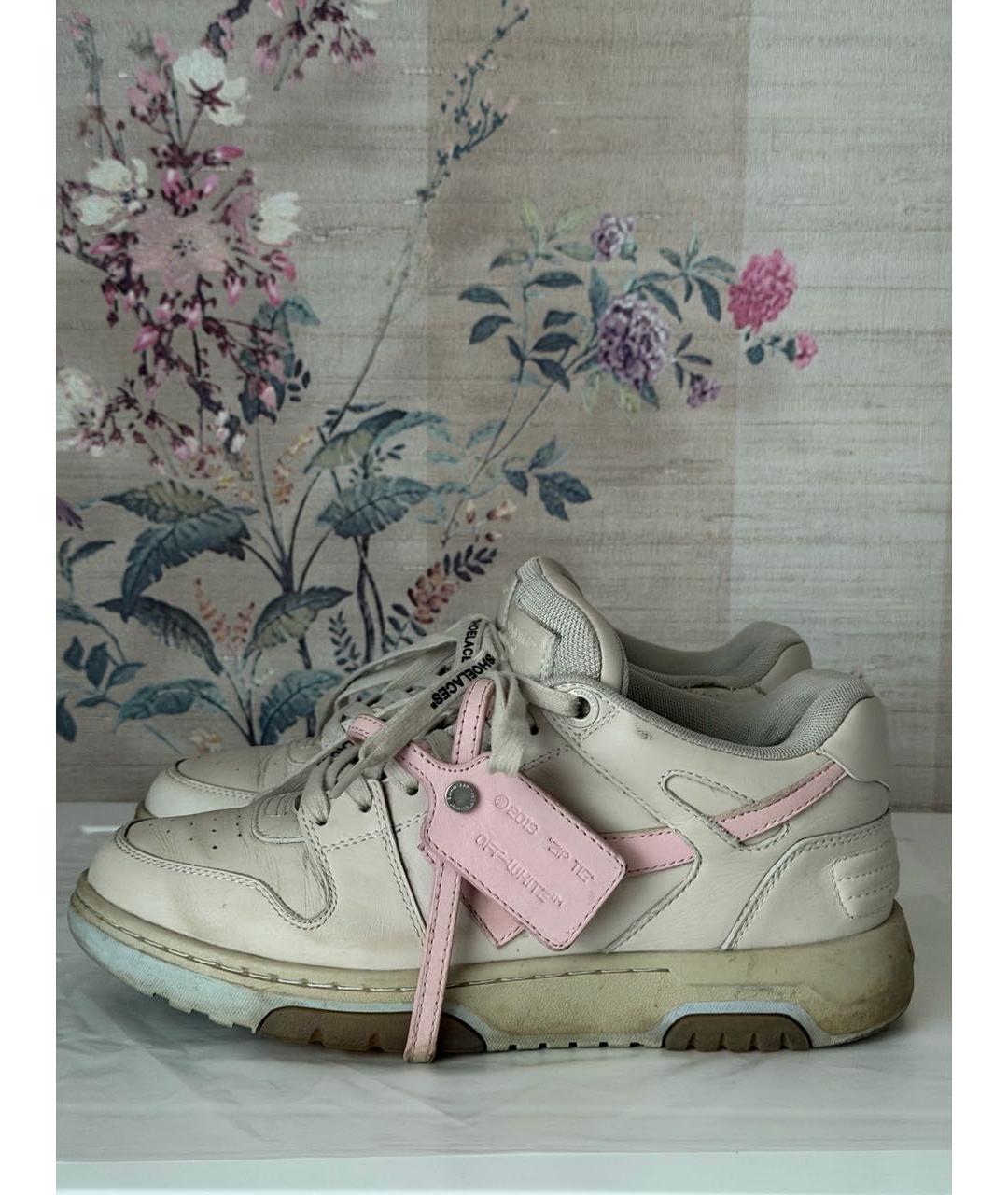 OFF-WHITE Бежевые кожаные кроссовки, фото 9