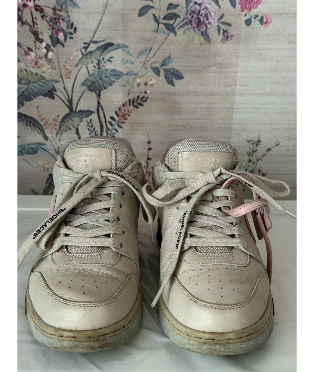 OFF-WHITE Бежевые кожаные кроссовки, фото 2