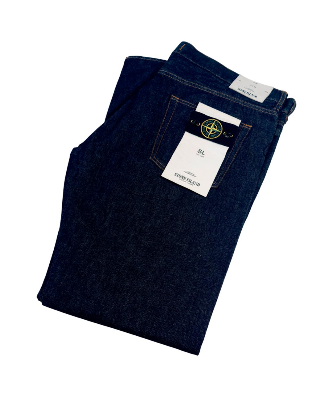 STONE ISLAND Темно-синие хлопковые прямые джинсы, фото 4