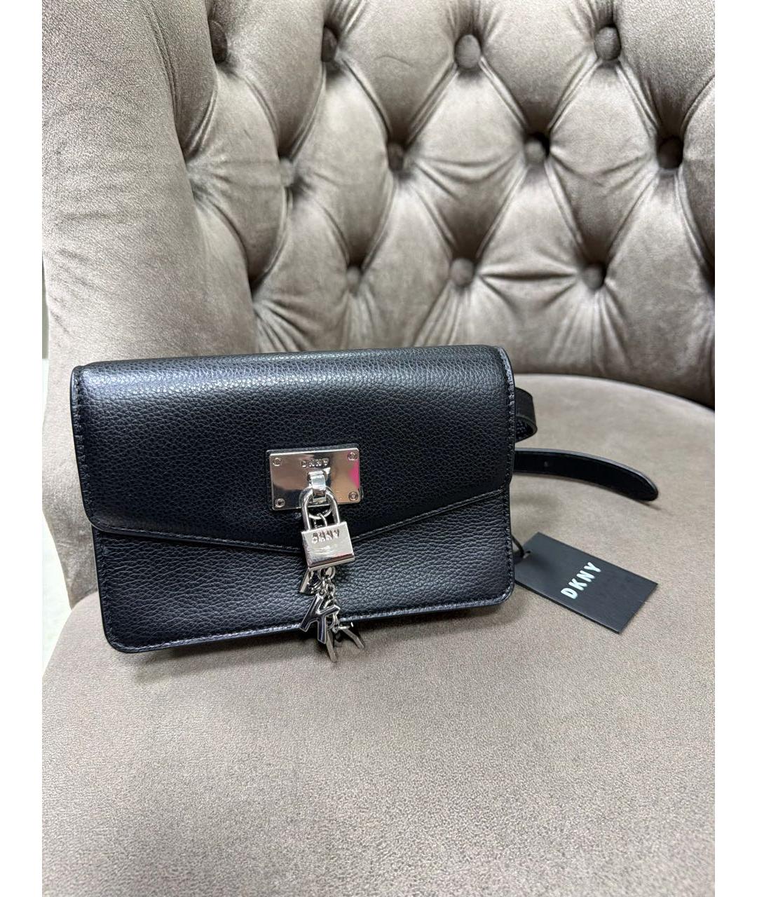DKNY Черная кожаная поясная сумка, фото 9