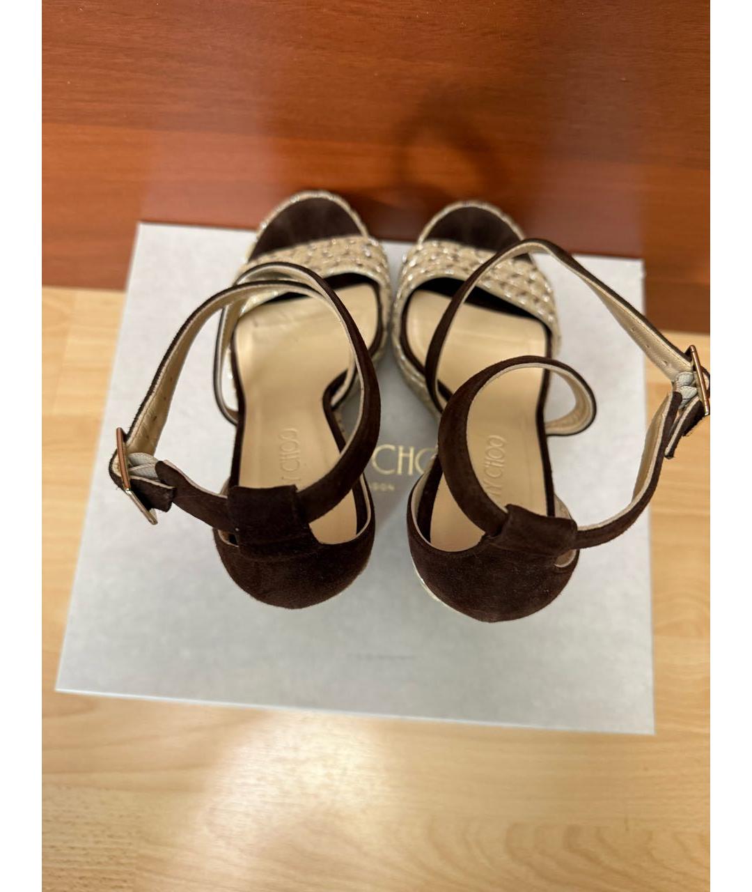 JIMMY CHOO Коричневые замшевые босоножки, фото 3