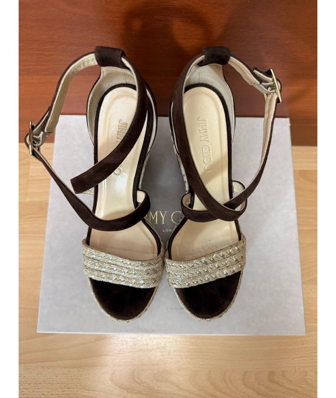 JIMMY CHOO Коричневые замшевые босоножки, фото 2