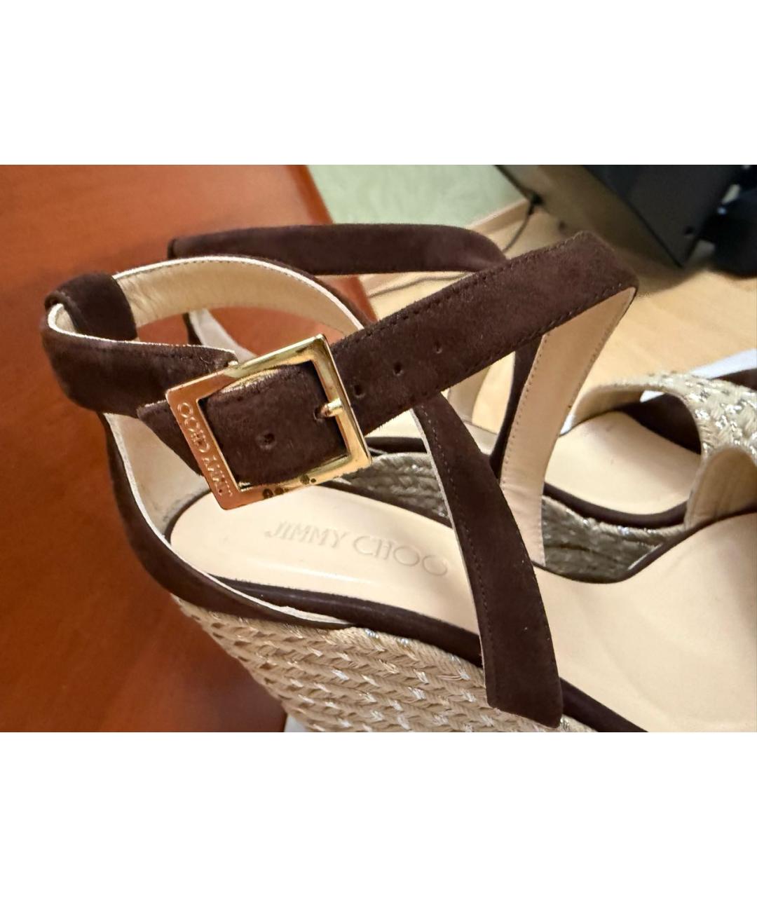 JIMMY CHOO Коричневые замшевые босоножки, фото 7