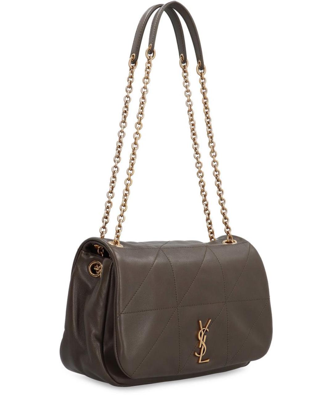 SAINT LAURENT Хаки кожаная сумка с короткими ручками, фото 5