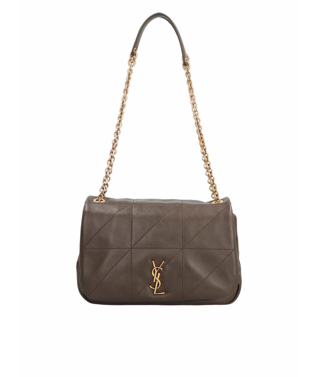 SAINT LAURENT Хаки кожаная сумка с короткими ручками, фото 1