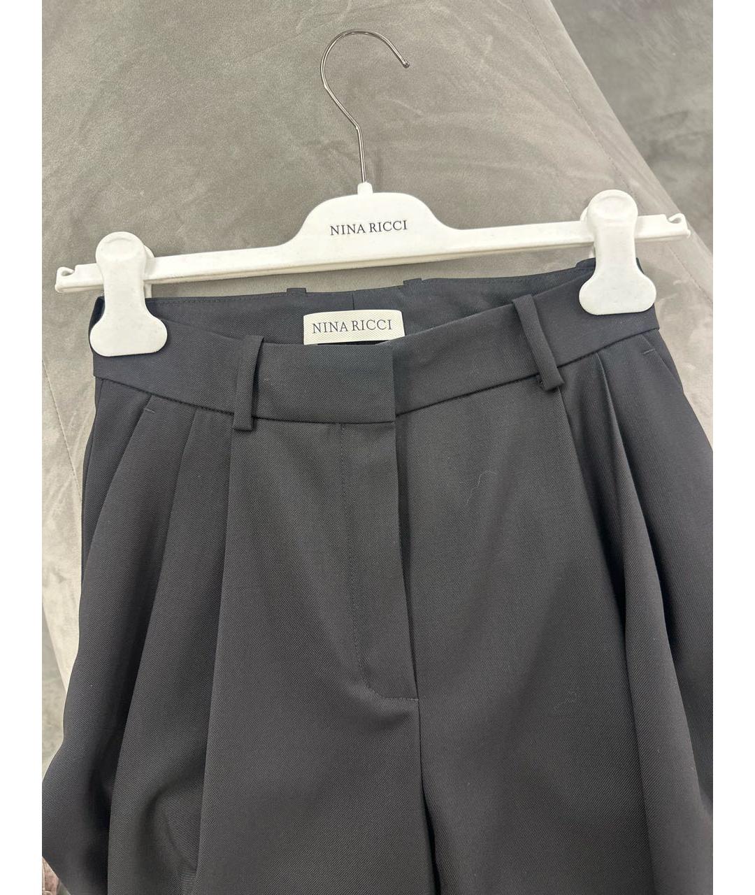 NINA RICCI Черные шерстяные брюки широкие, фото 2