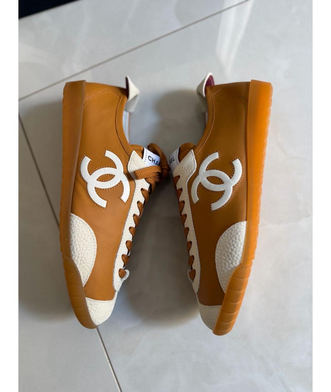 CHANEL Коричневые кожаные кеды, фото 4