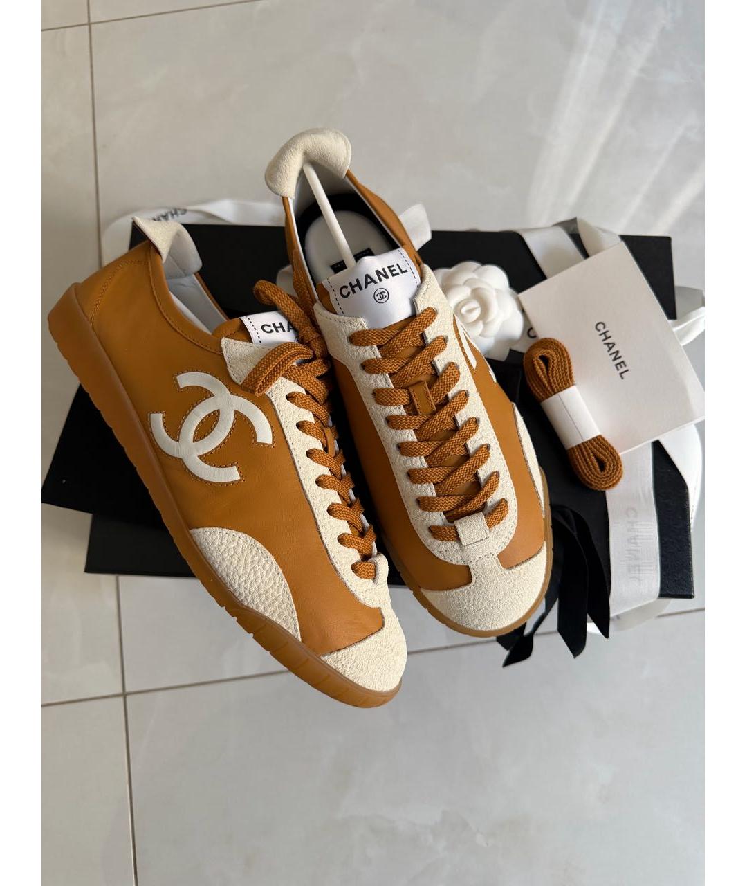 CHANEL Коричневые кожаные кеды, фото 8