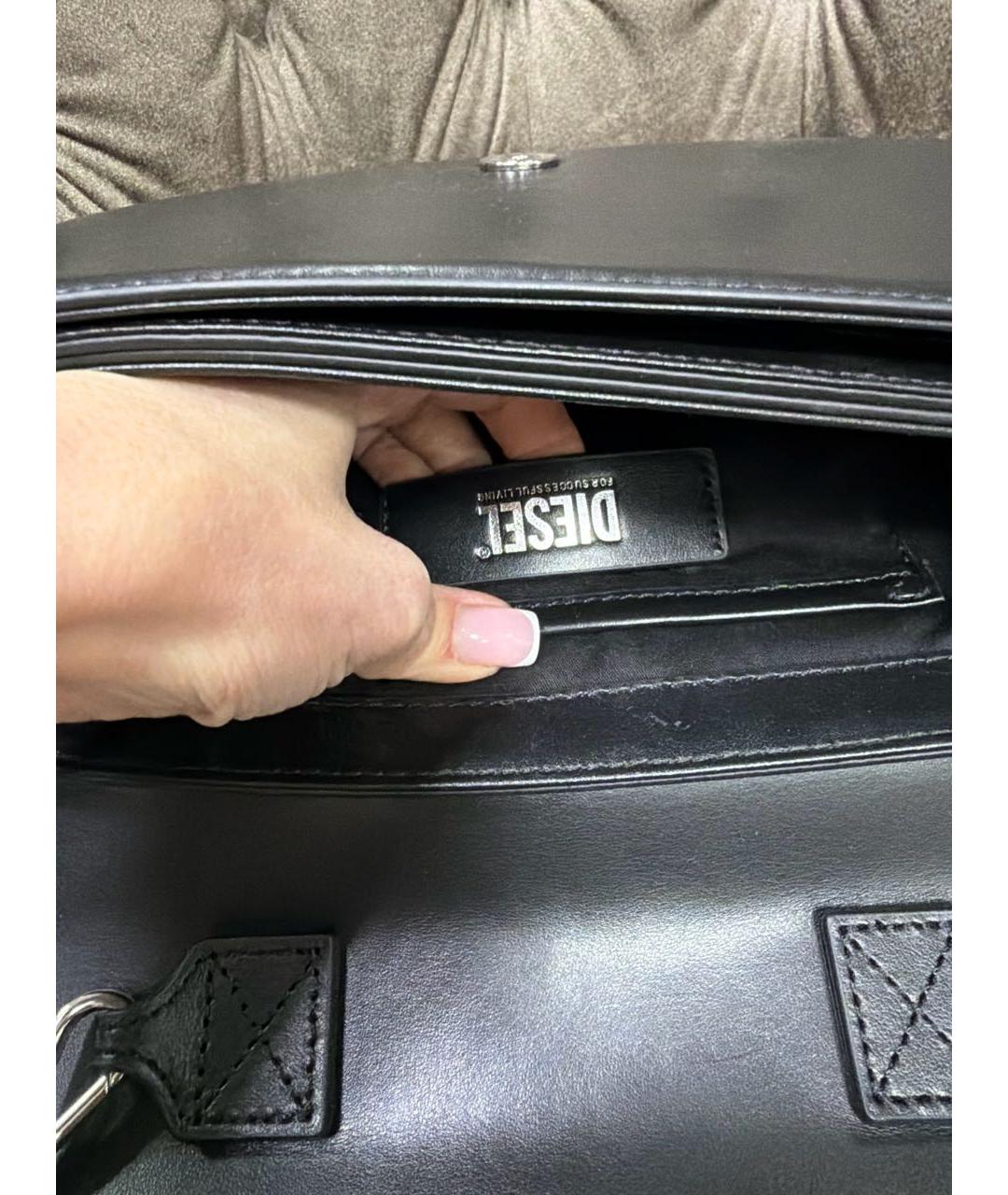 DIESEL Черная кожаная сумка с короткими ручками, фото 5