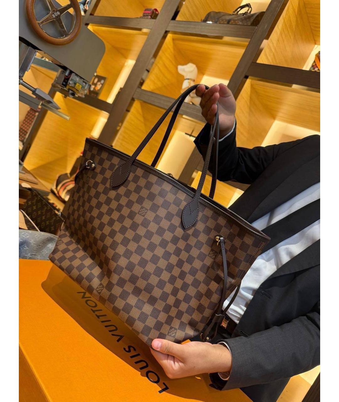 LOUIS VUITTON Коричневая кожаная сумка тоут, фото 5