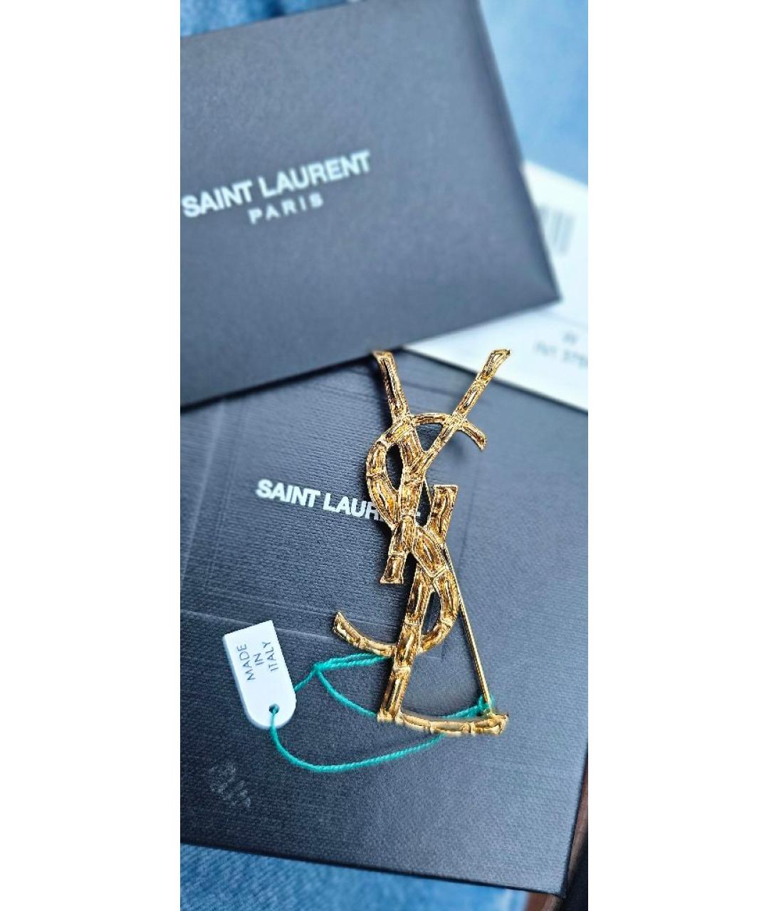 SAINT LAURENT Золотая латунная булавка / брошь, фото 7