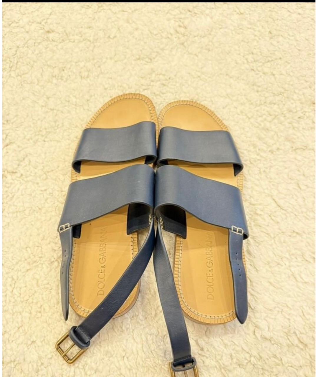 DOLCE&GABBANA Темно-синие кожаные сандалии, фото 3