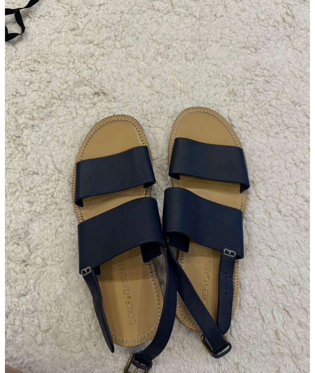 DOLCE&GABBANA Темно-синие кожаные сандалии, фото 5