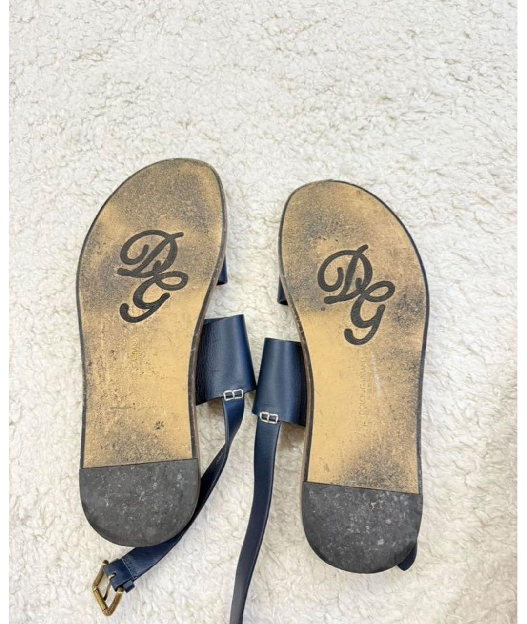 DOLCE&GABBANA Темно-синие кожаные сандалии, фото 2