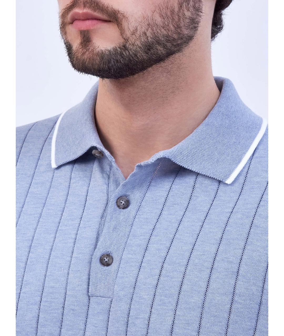PESERICO Голубое хлопковое поло с коротким рукавом, фото 5