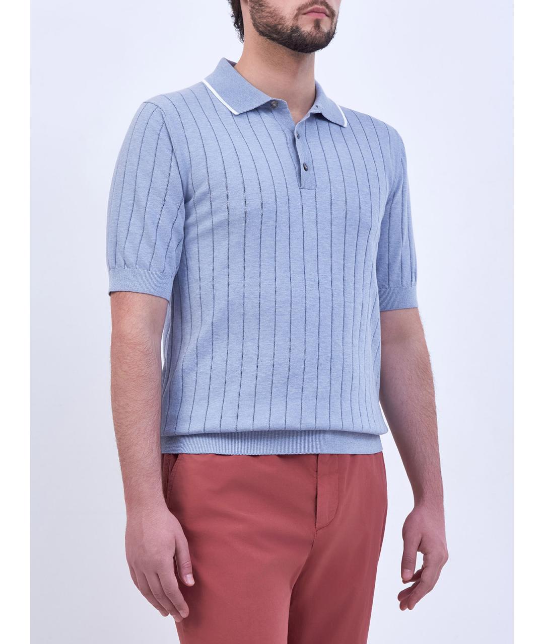 PESERICO Голубое хлопковое поло с коротким рукавом, фото 3