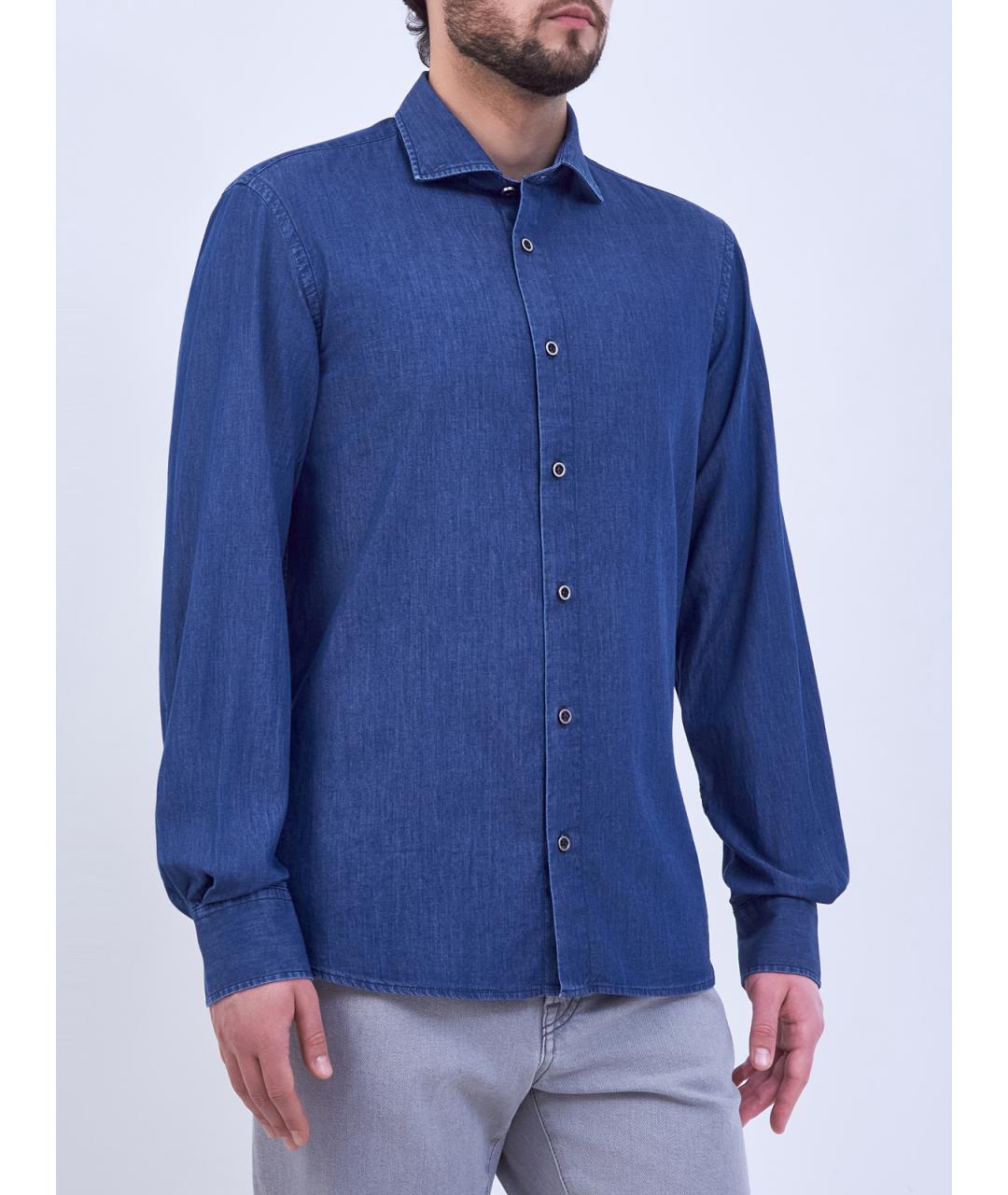PESERICO Синяя хлопковая кэжуал рубашка, фото 3
